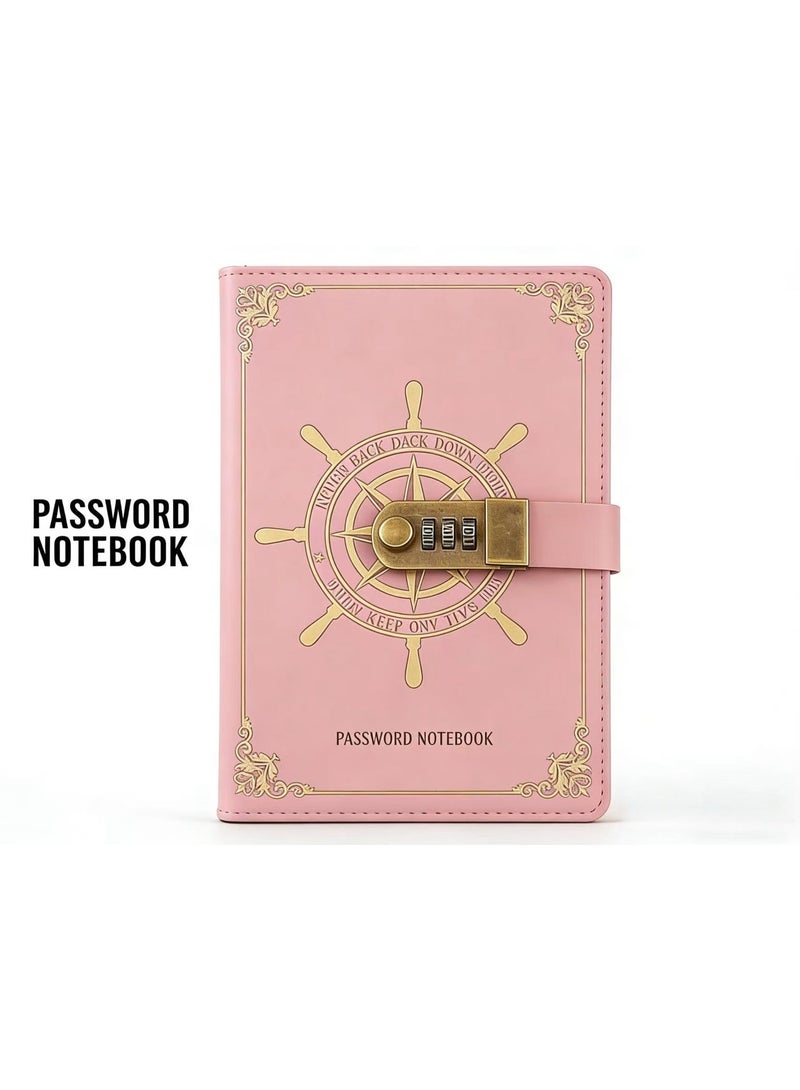 A5 vintage leather diary with a 3-digit combination lock, retro style, suitable for office and school, gift, Luxury Diary for Ramadan Gifting & Daily Writing stationery (Pink) - Image 1